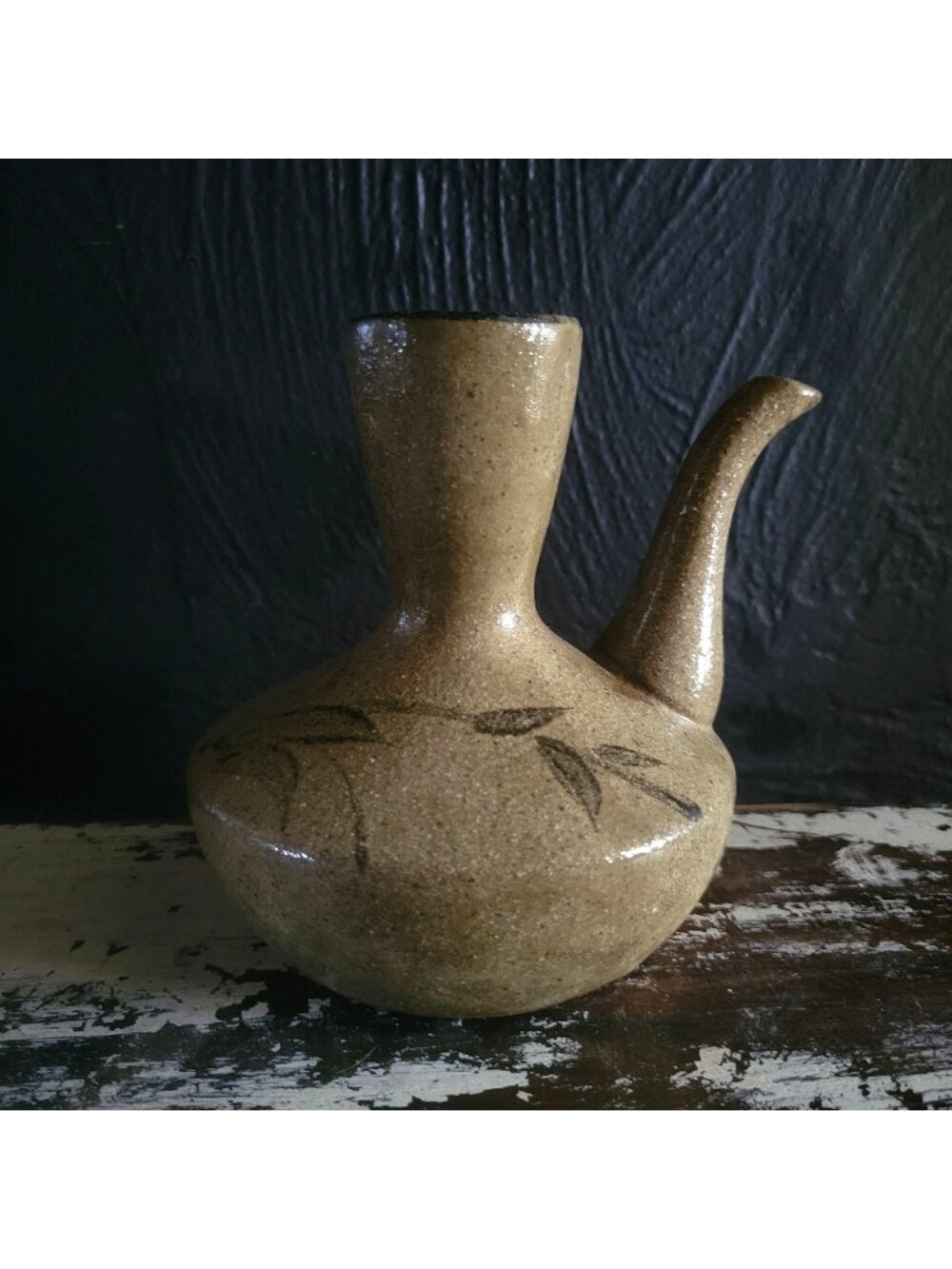 Vintage Japanese Ceramic Pottery Sake Pourer Jug Bamboo Motif Red Clay Handmade